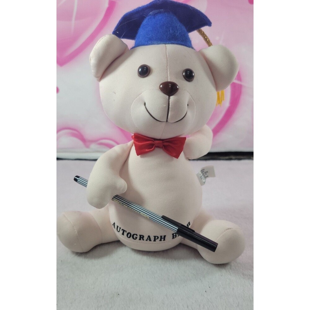 ​Vintage 1987 Enesco Graduation Autograph Bear Plush with Pen 80s Toy Gift Decor